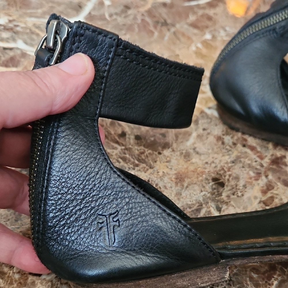 Frye Black Leather Ankle Strap Sandals - Picture 3 of 7